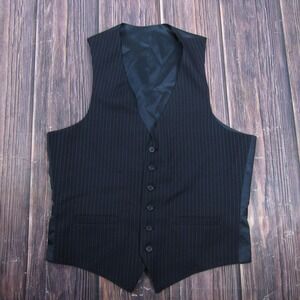 Suit Vest Mens M Black Striped Belted 6-Button 3 Piece Formal Waistcoat Dress